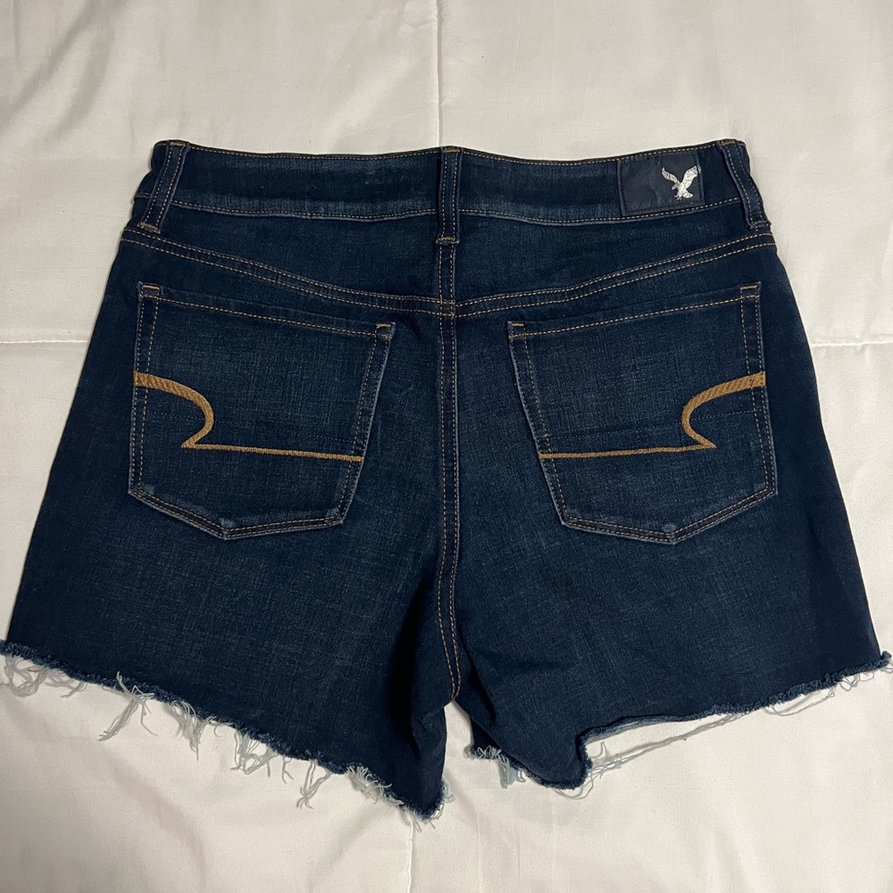 American Eagle Outfitters Dark Blue Denim Cutoff Shorts with Frayed Hem